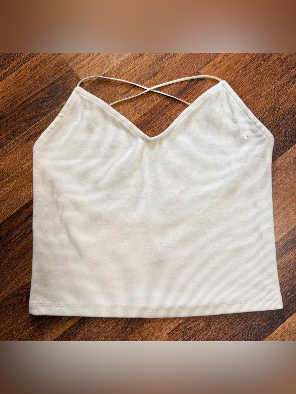 American Eagle Outfitters Ivory Cross-Back Ribbed Crop Top
